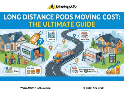 Long distance moving pod with a truck on a highway